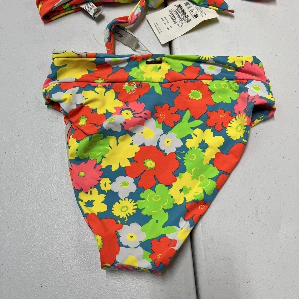Maaji Bikini Swimsuit Colorful Retro Neon Floral Reversible M Beach Vacation